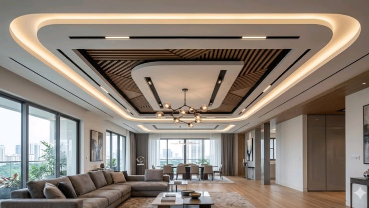 Ultra-Luxury Modern False Ceiling with Wooden Louvers _ Elite Interior Kanpur